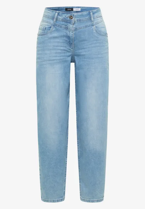 Hellblaue High-Waist-Jeans mit geradem Bein und dezentem Used-Look
