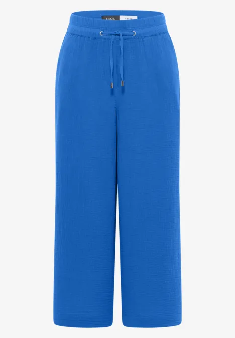 3/4 Wide Leg Hose in Musselin-Qualität surf blue Royalblaue, weite Damenhose mit Tunnelzugbund und weitem Bein.