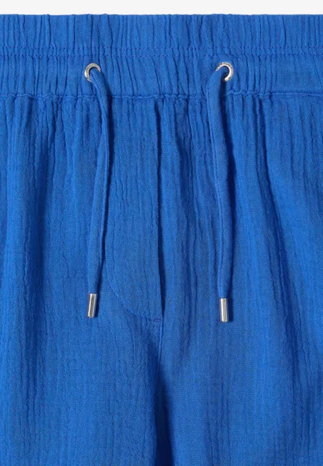 3/4 Wide Leg Hose in Musselin-Qualität surf blue Blaue Hose mit elastischem Bund, Kordelzug und strukturiertem Stoff.