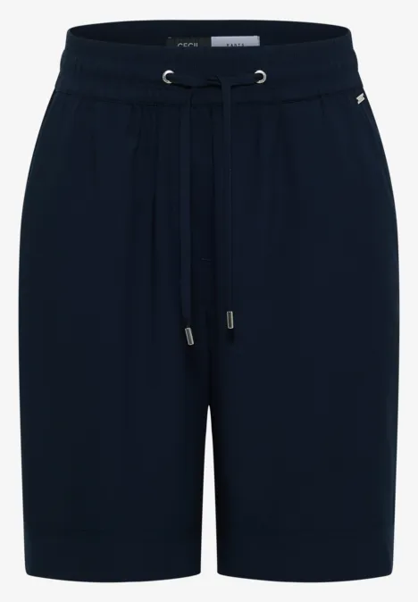 High Waist Wide Leg Shorts im Loose Fit universal blue Schwarze Jersey-Shorts mit elastischem Bund, Kordelzug und seitlichen Taschen, knielang, bequem und casual.