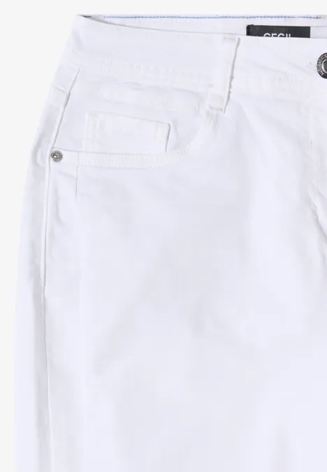 Jean taille haute à Barrel Leg, coupe ample White Jean blanc en gros plan avec pochette avant, braguette zippée et bouton.