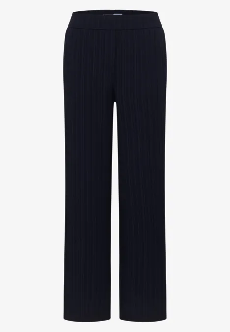 Wide Leg Hose mit Strukturstreifen urban dark blue Dunkelblaue, gerade geschnittene Stretch-Strickhose mit feinen Rippen.