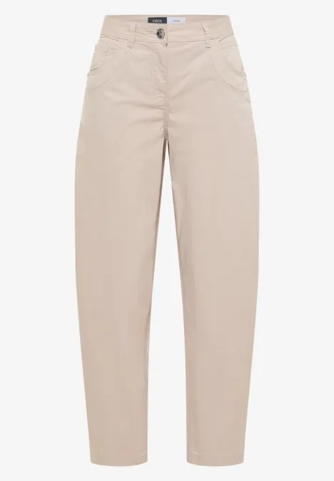 Barrel Leg Hose in Papertouch Qualität cashmere beige Beige, hoch geschnittene Baumwollhose mit weitem Bein und seitlichen Taschen.