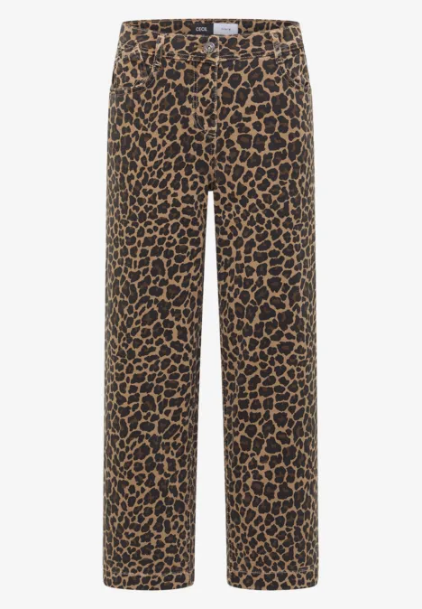 High Waist Wide Leg Jeans mit Leo-Muster creamy mocha Weite, knöchellange Hose mit braun-schwarzem Leopardenmuster