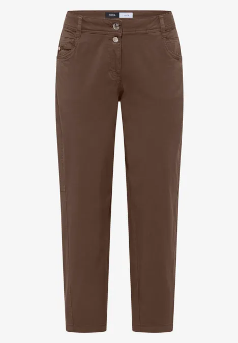 Mid Waist Barrel Leg Hose im Casual Fit urban taupe Bruine damesbroek, enkellang met smalle pasvorm en vijf zakken.