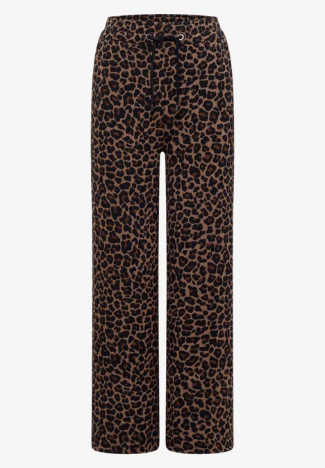 Broek met Wide Leg pijpen van Silk-Touch-kwaliteit creamy mocha Elegante, weit geschnittene Hose mit braun-schwarzem Leopardenmuster.