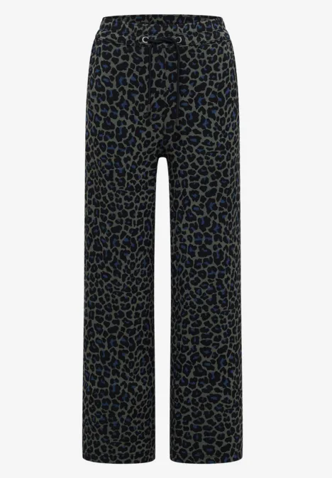 Broek met Wide Leg pijpen van Silk-Touch-kwaliteit dried olive green Schwarze, weit geschnittene Hose mit goldenem Leopardenmuster