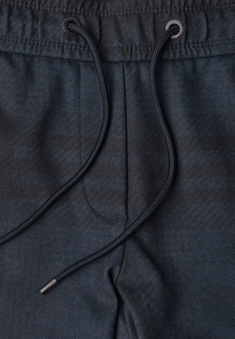 Mid Waist Slim Leg Hose im Casual Fit urban dark blue melange Dunkle Stoffhose mit elastischem Bund und Kordelzug