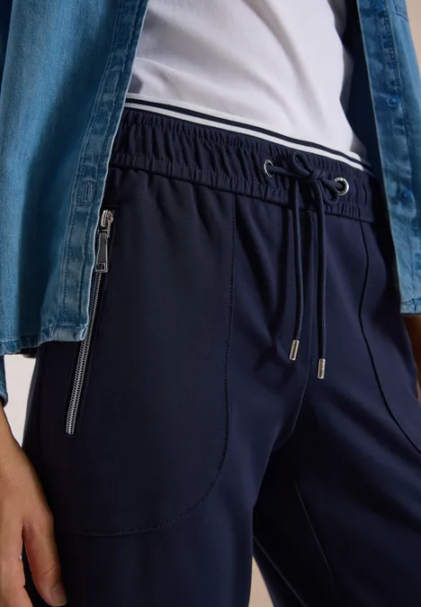 Navyblaue Jogginghose mit elastischem Bund, Kordelzug und Reißverschlusstaschen