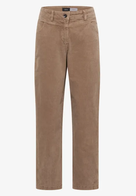 Mid Waist Barrel Leg Hose im Casual Fit creamy mocha Braune Cordhose mit geradem Schnitt und Knopfverschluss.