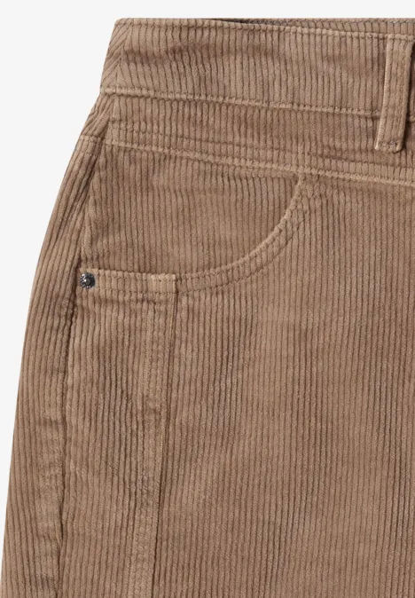 Mid Waist Barrel Leg Hose im Casual Fit creamy mocha Braune Cordhose mit hohem Bund, Tasche und Gürtelöse
