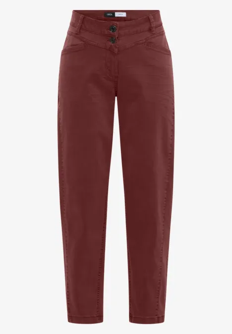 High waist damesbroek in bordeaux, rechte pasvorm, dubbele knoopsluiting.