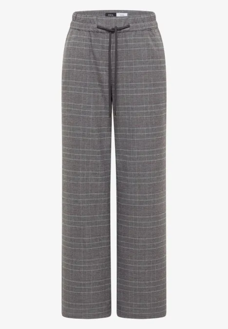 Grijze wijde geruite broek met trekkoord in de taille voor een casual uitstraling.
