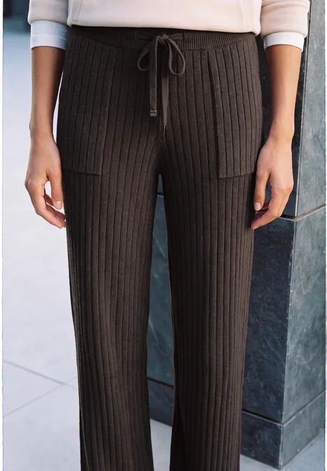 Pantalon à jambes larges à effet côtelé truffle brown melange