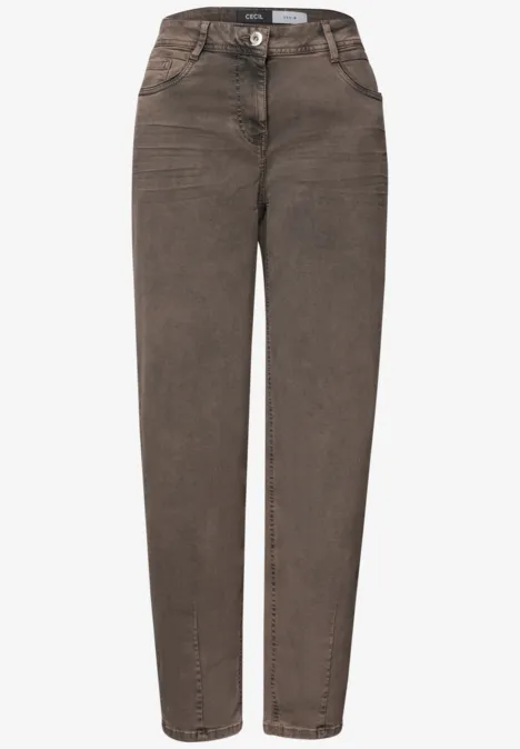 Braune Jeans mit hoher Taille, geradem Bein, Knopfverschluss und Seitentaschen