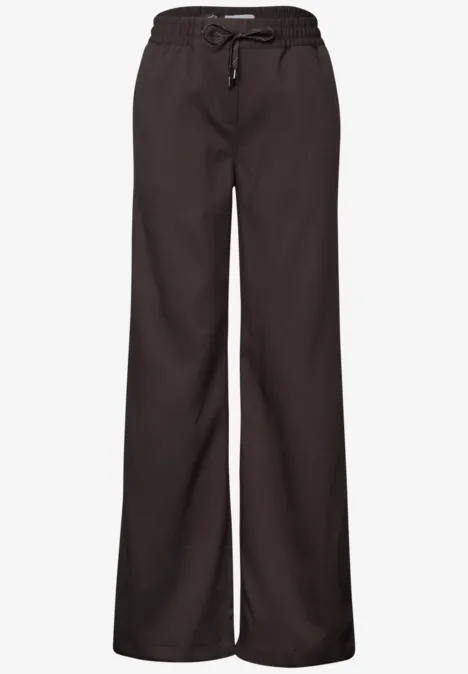 Broek met High Waist en Wide Leg pijpen in een Loose Fit pasvorm truffle brown Zwarte, wijde loungebroek met elastische taille en trekkoord.