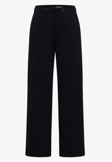 Schwarz-blaue Karohose mit weitem Bein und hoher Taille