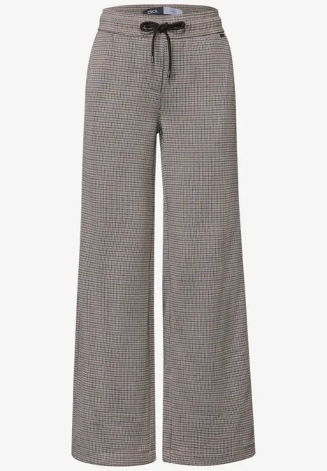 Wide Leg Hose mit Houndstooth-Muster cashmere beige Hoch taillierte, weite graue Hose mit feinem Karomuster und Kordelzug, lässig und bequem.
