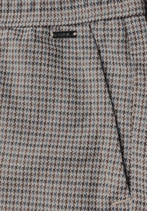 Wide Leg Hose mit Houndstooth-Muster cashmere beige Nahaufnahme einer Hahnentritt-Hose mit Eingrifftasche in gedeckten Erdtönen.