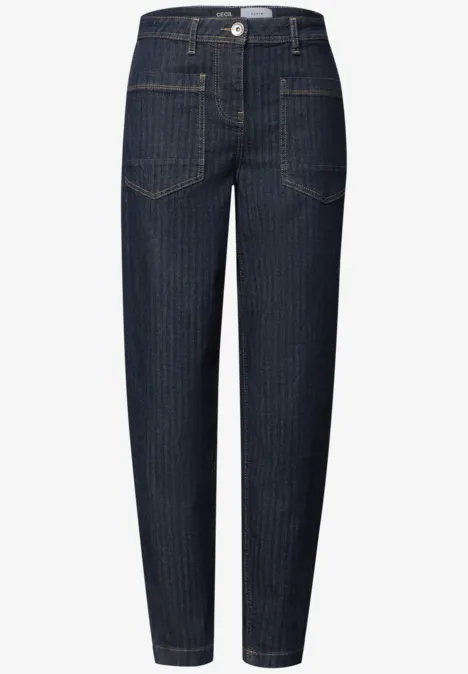 Jean taille haute à Barrel Leg, coupe ample rinsed wash Dunkelblaue Jeanshose mit dezenten Nadelstreifen und geradem Schnitt.