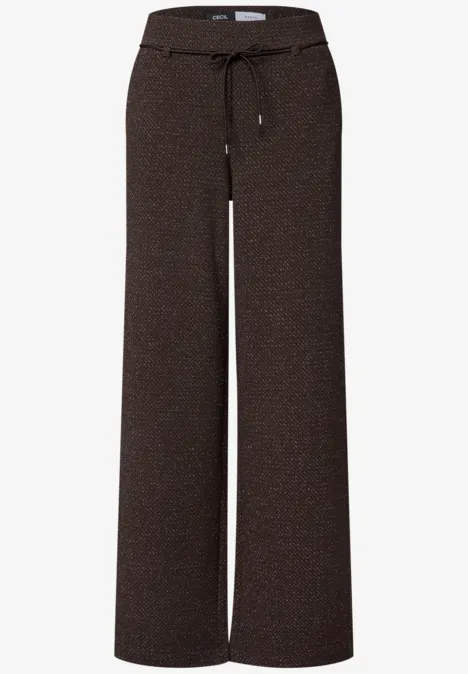 Dunkelbraune, weite Hose mit Tunnelzugbund und Bindeband.