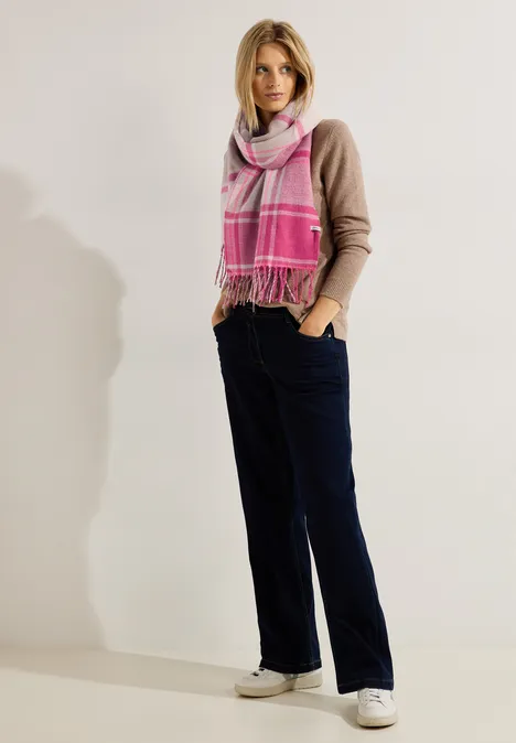 Doubleface Schal mit Fransen cosy coral