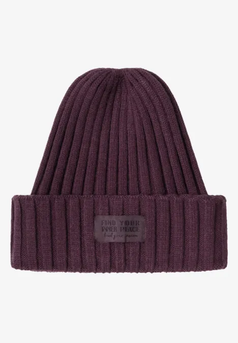 Strickmütze in Unifarbe dark plum