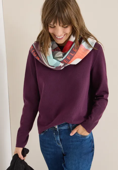 Cosy Loopschal mit Print eggplant red