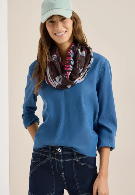 Sjaal met lus en folieprint macchiato brown Sjaal met lus en folieprint macchiato brown