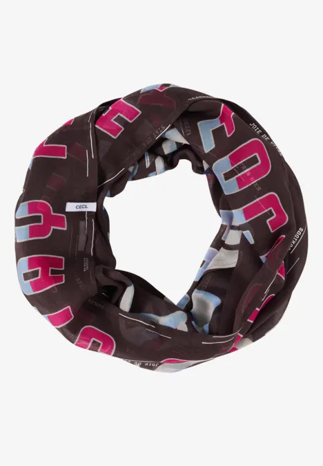 Sjaal met lus en folieprint macchiato brown Sjaal met lus en folieprint macchiato brown