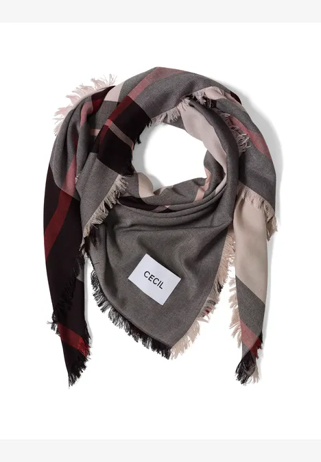Geruite sjaal met fijne franjes berry red