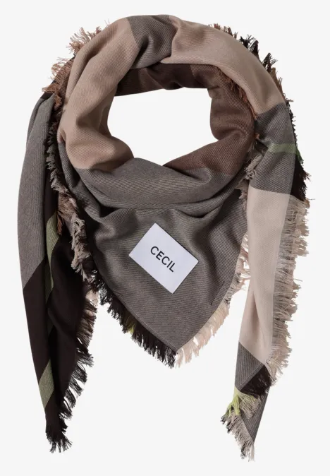Geruite sjaal met fijne franjes dark toffee brown