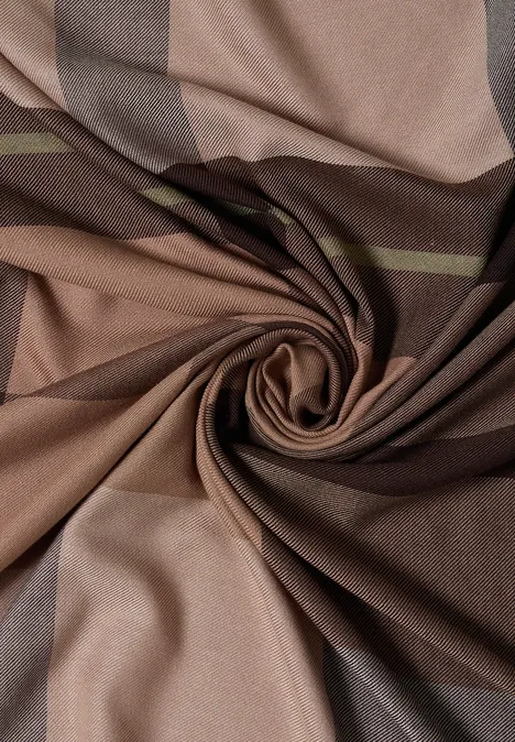 Geruite sjaal met fijne franjes dark toffee brown