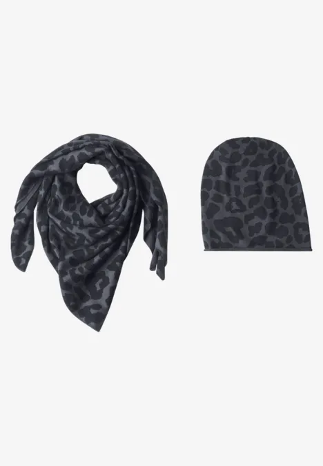 Czapka z wzorem w panterkę i podwiniętym brzegiem dark navy blue