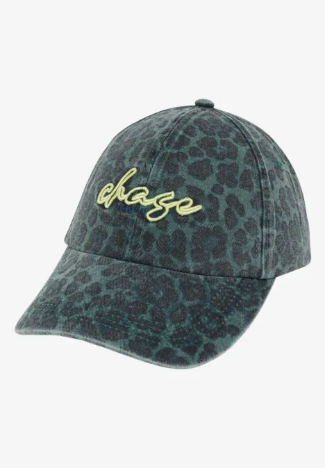 Casquette avec motif léopard et slogan dried olive green