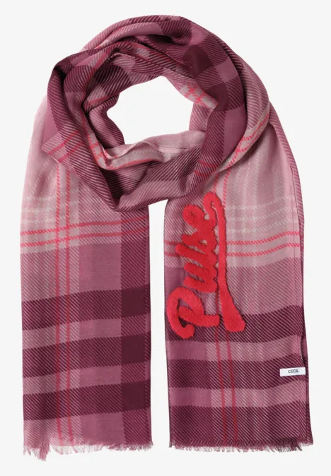 Écharpe à carreaux avec broderie velvet rose