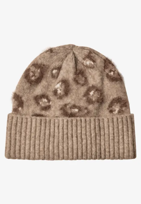 Bonnet en laine bouclée avec motif léopard creamy mocha melange