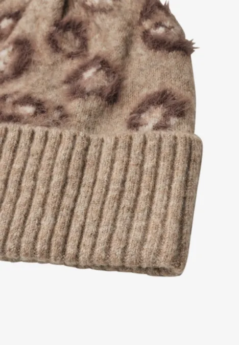 Bonnet en laine bouclée avec motif léopard creamy mocha melange