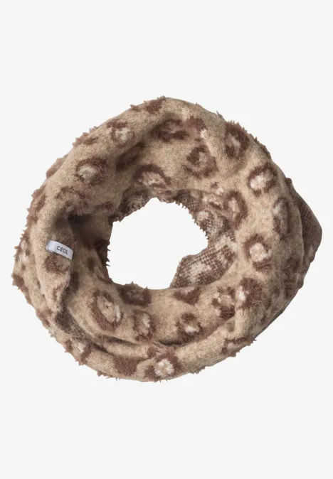 Écharpe bouclée en laine fine à motif léopard creamy mocha melange