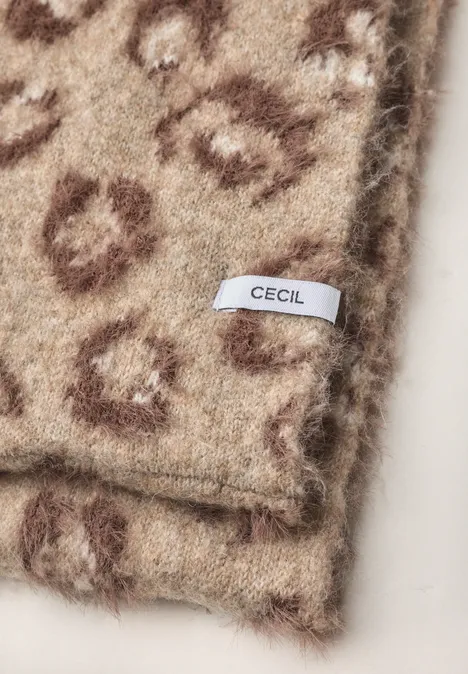 Écharpe bouclée en laine fine à motif léopard creamy mocha melange