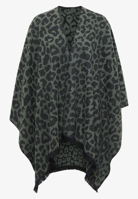 Cape mit Leo-Muster dried olive green