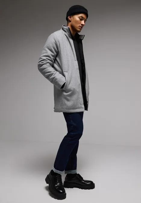 Wol-look jas winter grey melange