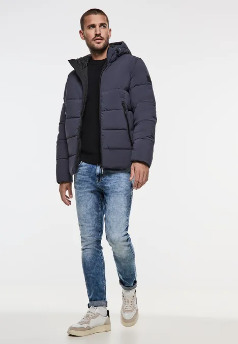 Sportieve gewatteerde winterjas deep night blue