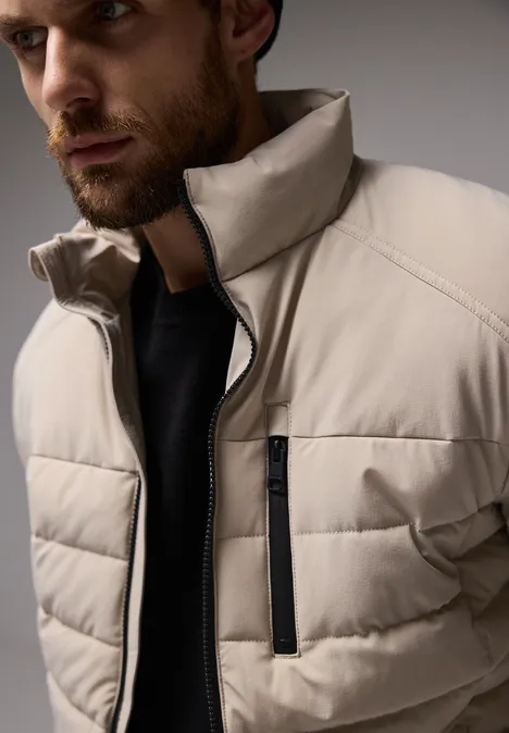 Gewatteerd jack in bikerlook pure beige