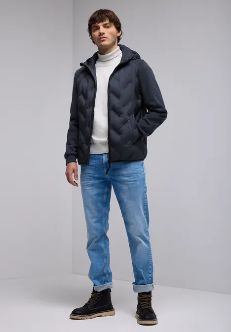 Gewatteerd jack met sweatmouwen nightshade blue
