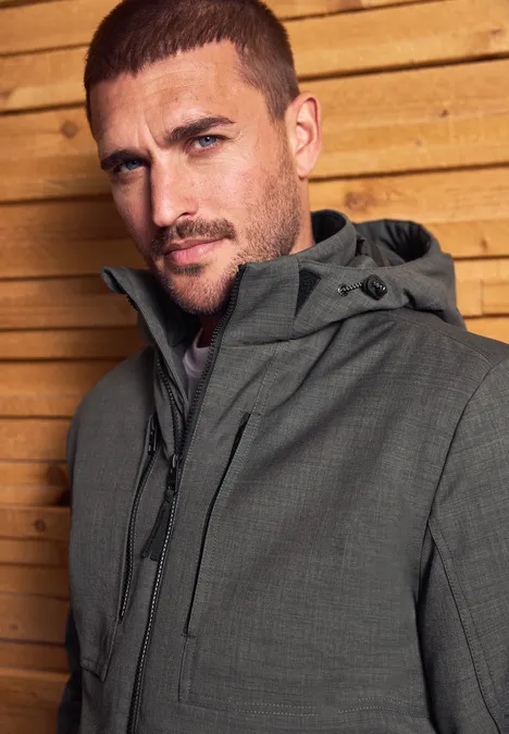 Jacke mit abnehmbarer Kapuze warm rock brown melange