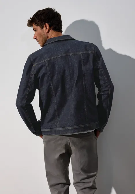 Casual fit jeansjasje dark blue rinsed wash