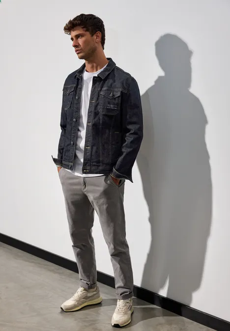 Casual fit jeansjasje dark blue rinsed wash