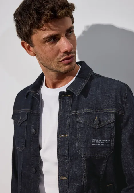 Casual fit jeansjasje dark blue rinsed wash