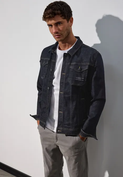 Casual fit jeansjasje dark blue rinsed wash